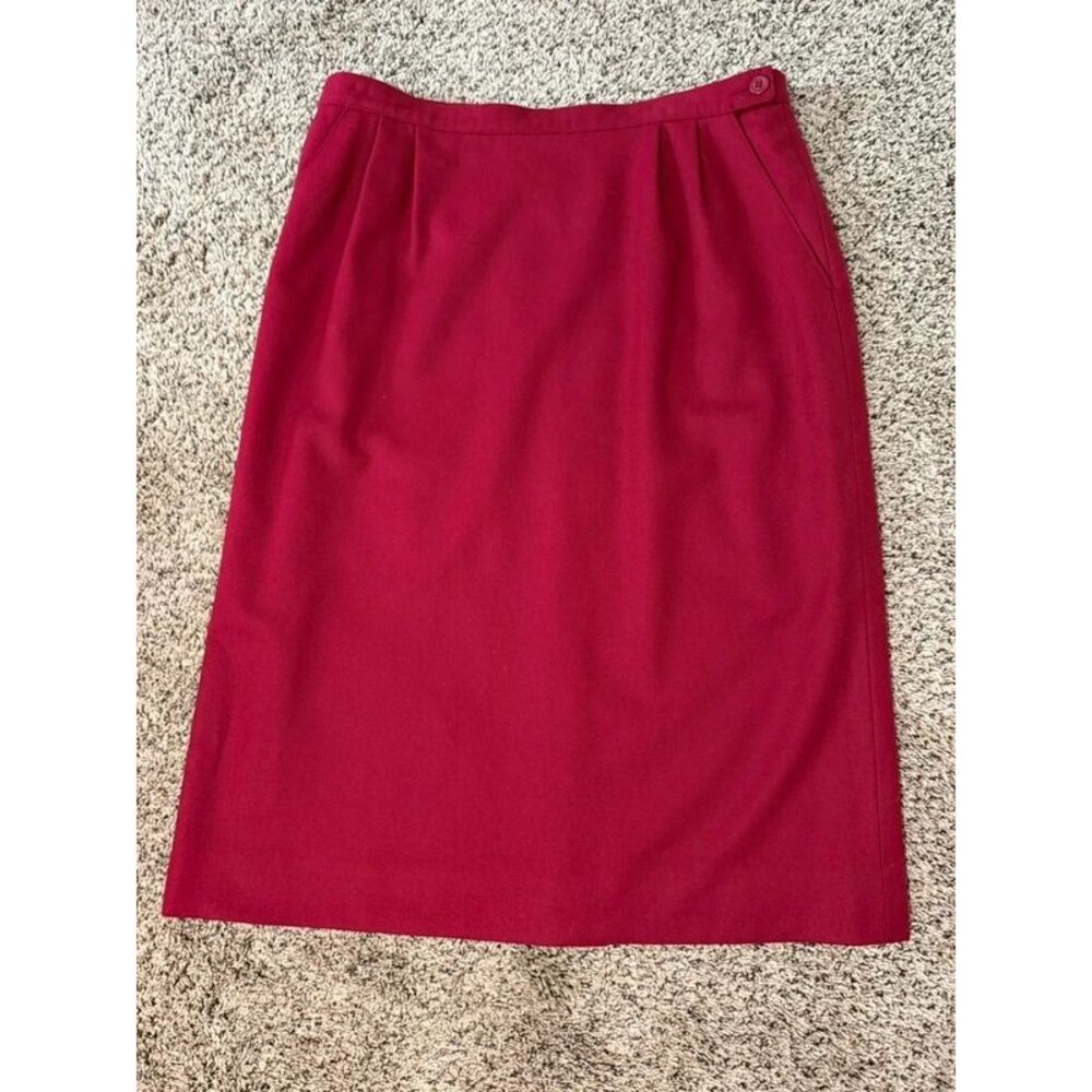 Pendleton Womens Size 14 Red Virgin Wool Lined Skirt Front Pleats Pockets